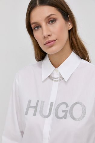 Hugo Koszula bawełniana damska kolor biały relaxed z kołnierzykiem klasycznym