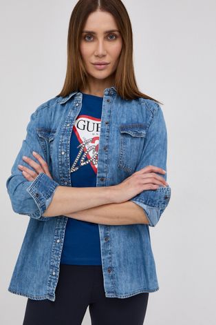 Guess Koszula jeansowa damska regular z kołnierzykiem klasycznym