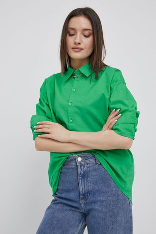 Pamučna košulja Noisy May za žene, boja: zelena, relaxed, s klasičnim ovratnikom