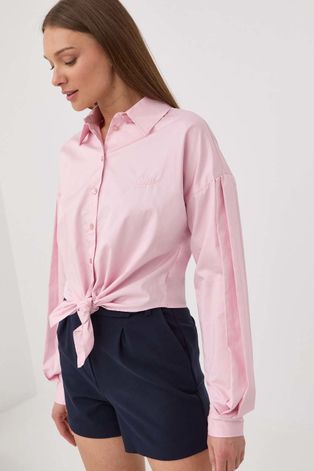 Хлопковая рубашка Guess женская цвет розовый relaxed классический воротник