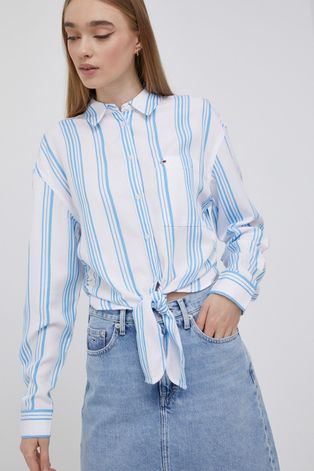 Рубашка с примесью льна Tommy Jeans женская regular классический воротник