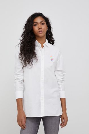 Polo Ralph Lauren koszula bawełniana damska kolor biały relaxed z kołnierzykiem klasycznym