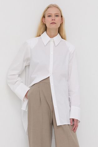 Памучна риза Birgitte Herskind Mr Shirt дамска в бяло със свободна кройка с класическа яка