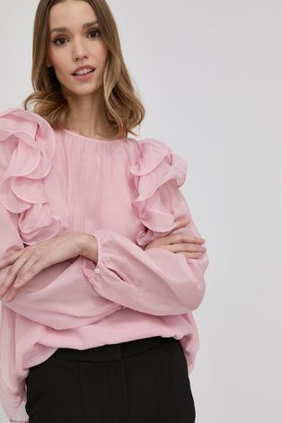 Шовкова блузка Miss Sixty жіноча колір рожевий однотонна