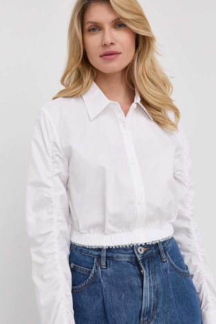 Βαμβακερό πουκάμισο Miss Sixty γυναικεία, χρώμα: άσπρο,