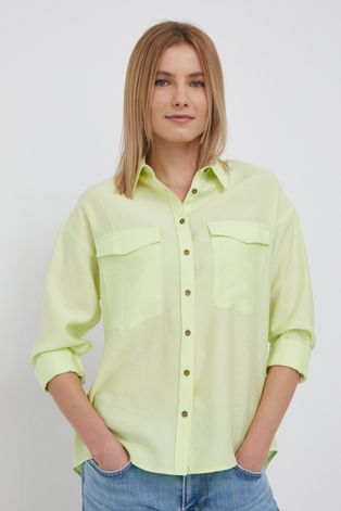 Košeľa Pepe Jeans Lenora dámska, zelená farba, voľný strih, s klasickým golierom