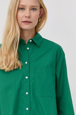 Хлопковая рубашка MAX&Co. женская цвет зелёный relaxed классический воротник