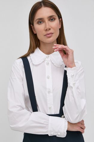 Памучна риза Custommade дамска в бяло със стандартна кройка с класическа яка