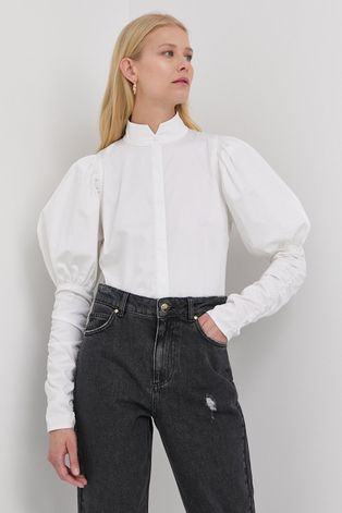 Риза Notes du Nord дамска в бяло с кройка по тялото с права яка