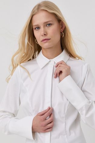 Риза Notes du Nord дамска в бяло с кройка по тялото с класическа яка