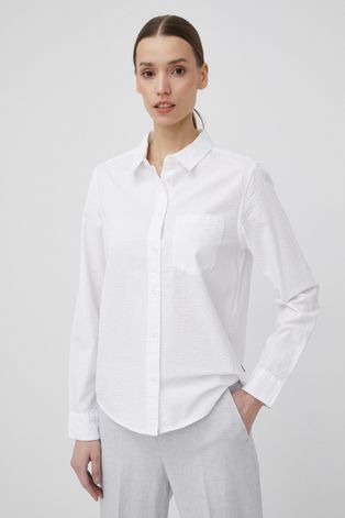 Bavlněné tričko Wrangler dámská, bílá barva, regular, s klasickým límcem
