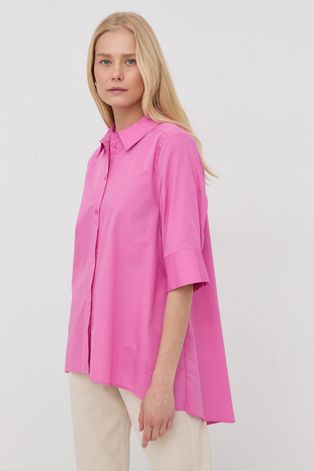 Памучна риза Gestuz дамска в розово със свободна кройка с класическа яка