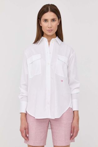 Памучна риза Victoria Beckham дамска в бяло със свободна кройка с класическа яка