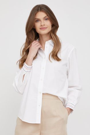 Хлопковая рубашка Tommy Hilfiger женская цвет белый regular классический воротник