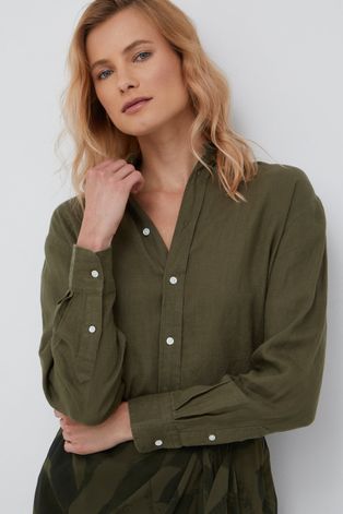 Сорочка з льону Polo Ralph Lauren жіноча колір зелений regular класичний комір