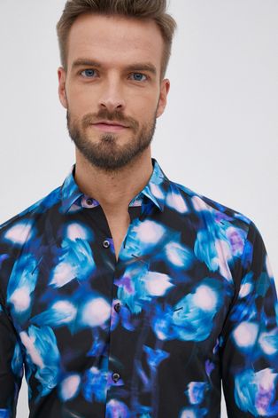 Pamučna košulja Hugo za muškarce, boja: plava