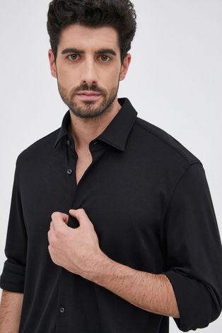 Pamučna košulja Hugo za muškarce, boja: crna