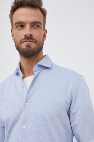 Bavlněné tričko Hugo pánské, slim, s italským límcem