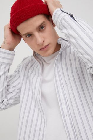 Bavlněné tričko Tom Tailor pánská, bílá barva, regular, s italským límcem