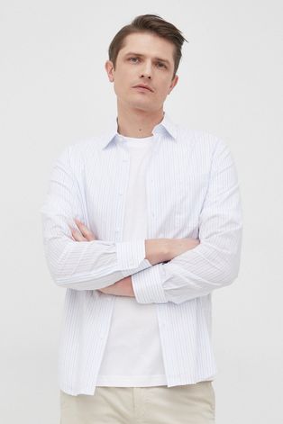 Bavlnená košeľa s.Oliver pánska, biela farba, slim, s klasickým golierom
