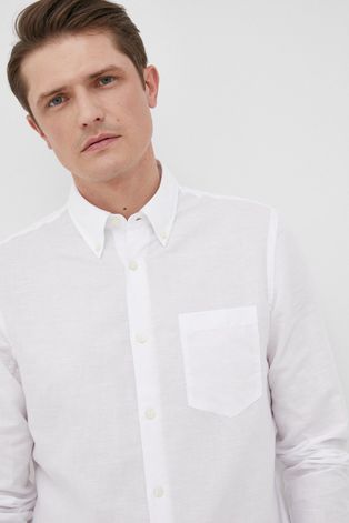Ленена риза Tiger Of Sweden мъжка в бяло със стандартна кройка с яка с копче