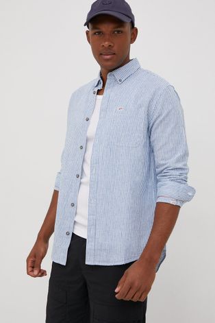 Košile ze směsi lnu Tommy Jeans pánská, regular, s límečkem button-down