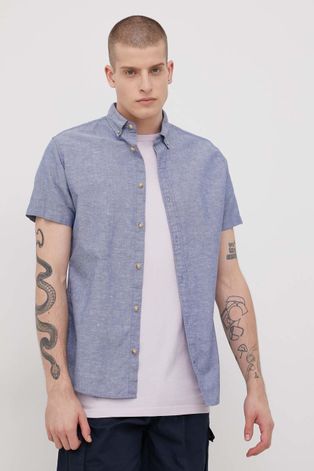 Košile ze směsi lnu Produkt by Jack & Jones pánská, fialová barva, regular, s límečkem button-down
