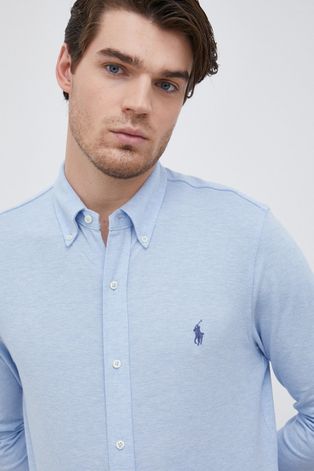 Pamučna košulja Polo Ralph Lauren za muškarce, boja: plava