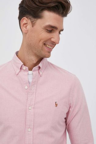 Pamučna košulja Polo Ralph Lauren za muškarce, boja: ružičasta