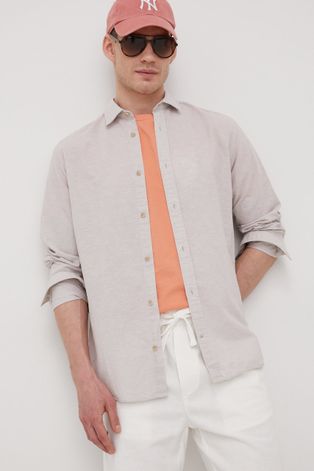 Košulja s dodatkom lana Premium by Jack&Jones za muškarce, boja: siva, slim, s klasičnim ovratnikom