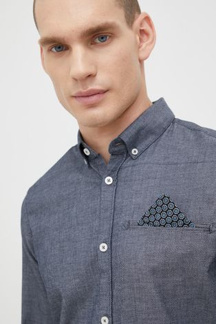 Košulja Tom Tailor za muškarce, boja: siva, slim, o button-down ovratnikom