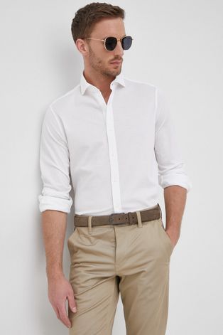 Памучна риза Paul&Shark мъжка в бяло със стандартна кройка с италианска яка