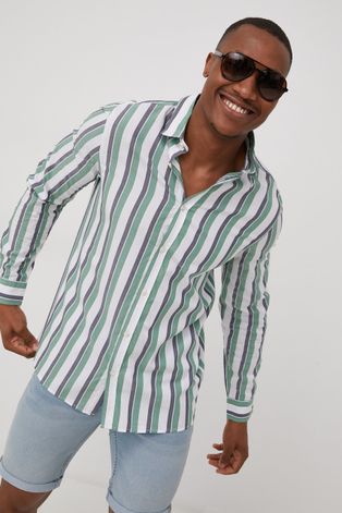 Риза Solid мъжка в зелено със стандартна кройка с класическа яка