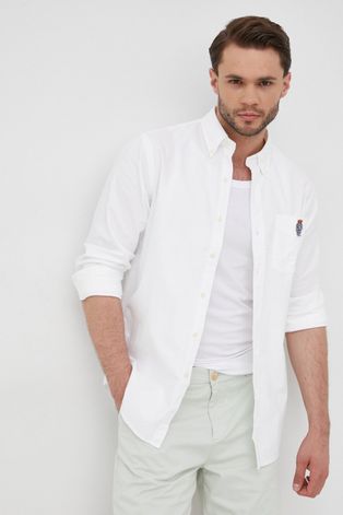 Polo Ralph Lauren koszula bawełniana męska kolor biały regular z kołnierzykiem button-down