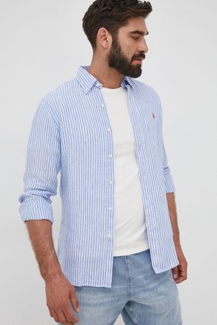 Ľanová košeľa Polo Ralph Lauren pánska, regular, s golierom button-down
