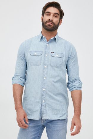 Džínová košile Polo Ralph Lauren pánská, regular, s klasickým límcem