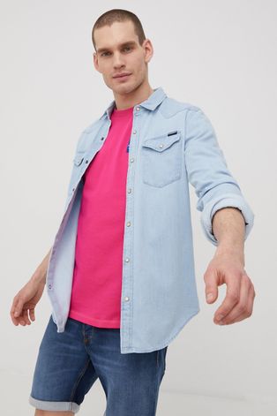 Superdry koszula jeansowa męska regular z kołnierzykiem klasycznym