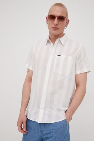 Pamučna košulja Lee za muškarce, boja: bijela, regular, s klasičnim ovratnikom
