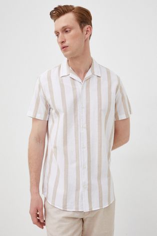 Рубашка с примесью льна Selected Homme мужская цвет бежевый regular