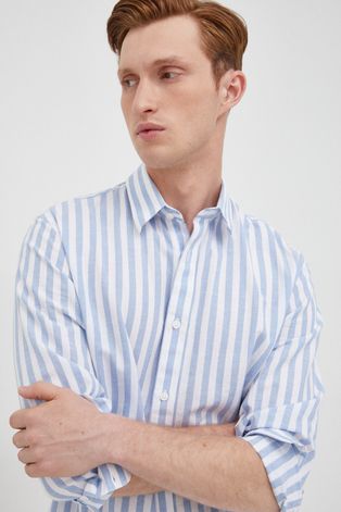 Košulja s dodatkom lana Selected Homme za muškarce, slim, s klasičnim ovratnikom