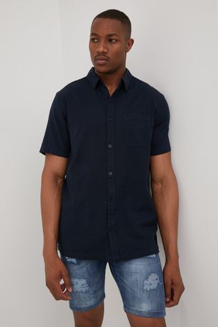Košulja s dodatkom lana Brave Soul za muškarce, boja: tamno plava, regular, s klasičnim ovratnikom