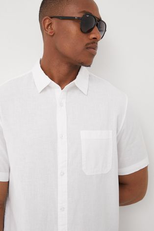 Košulja s dodatkom lana Brave Soul za muškarce, boja: bijela, regular, s klasičnim ovratnikom