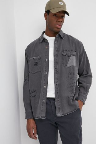 Džínová košile Desigual pánská, šedá barva, relaxed, s klasickým límcem