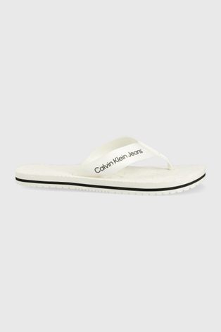 Žabky Calvin Klein Jeans dámske, biela farba, na plochom podpätku