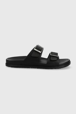 Kožené pantofle UGG Wainscott Buckle Slide pánské, černá barva