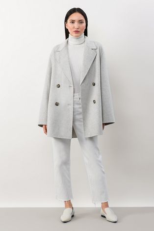 Вовняне пальто Ivy & Oak колір сірий перехідне двобортне