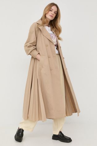 Kabát Twinset dámsky, béžová farba, prechodný, dvojradový