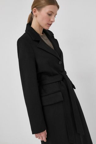 Vlněný kabát Bruuns Bazaar Catarina Novelle černá barva, přechodný
