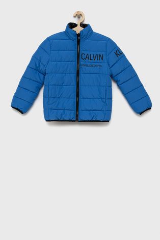 Dětská oboustranná bunda Calvin Klein Jeans fialová barva