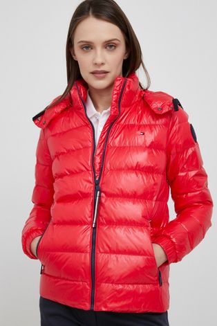 Páperová bunda Tommy Hilfiger dámska, červená farba, zimná,
